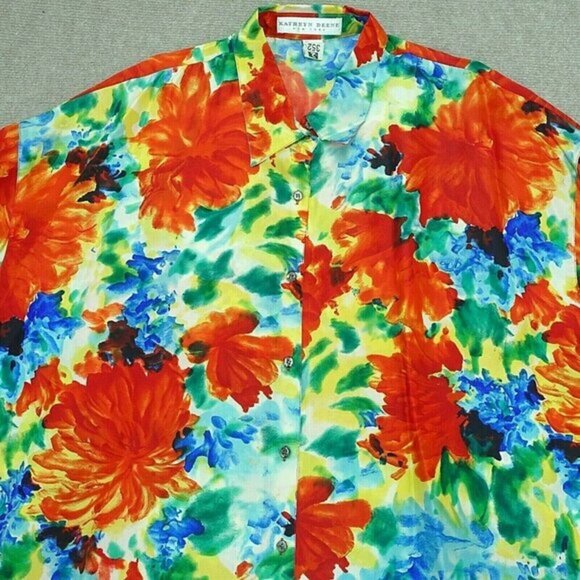 Kathryn Deene Shirt Button Down Top Women's 26 /28 4XL Silk Red Watercolor - Picture 2 of 5